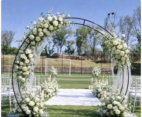 Wedding Decor Supply Store - Gouden bruiloftsboogstandaard, dubbele ronde bruiloftsdecoratie, feestartikelenwinkel,